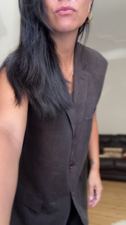 Upcycled Bow Vest Brown/ Removable Silk Bow - size L