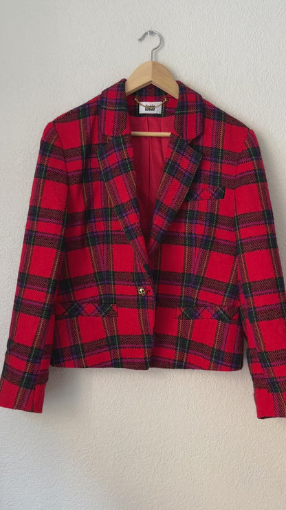 Vintage Red Tartan Wool Blazer