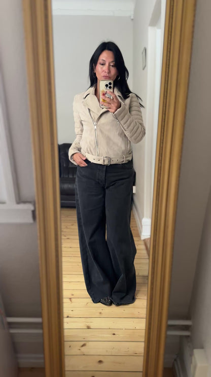 Taupe Suede Biker Jacket - size EU38