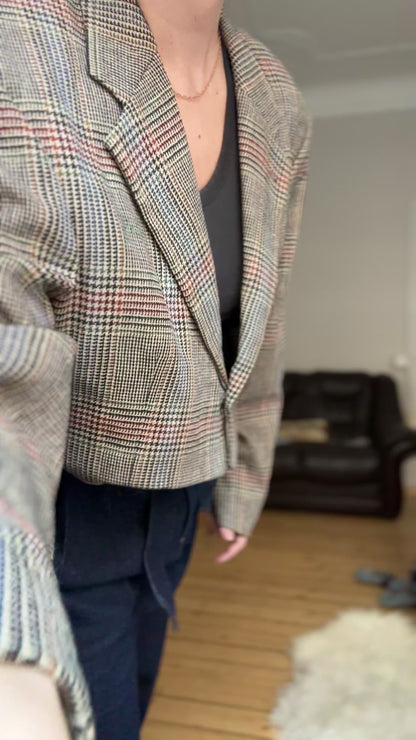 Upcycled Bow Blazer Plaid Houndstooth, size L, Wool