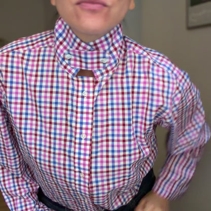 Stand collar + flap - Upcycled Shirt 70 - M,L, Cotton, checks