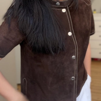 Vintage Brown Leather Overshirt - size 38