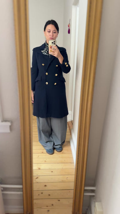 Vintage Navy Blue Wool Coat - size XS