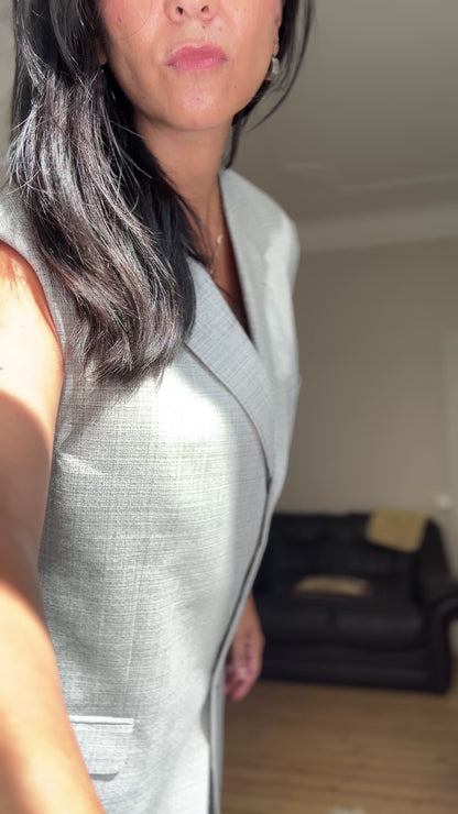 Upcycled Bow Vest Light Gray/Silk Bow - size M