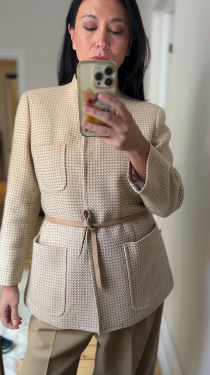 Vintage Beige Wool Belted Jacket - size 40