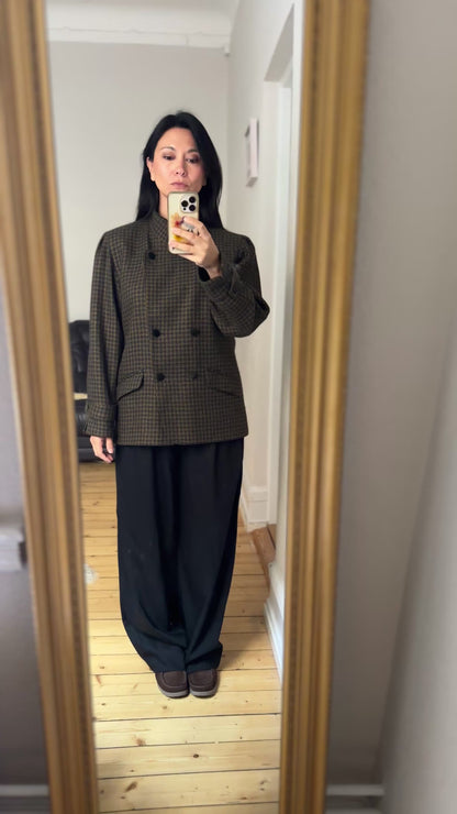 Vintage Brown Houndstooth Wool Jacket - size 40