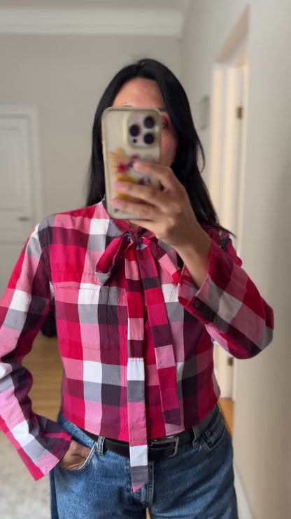 PLAID tie neck - Upcycled Shirt 51 - M, Cotton