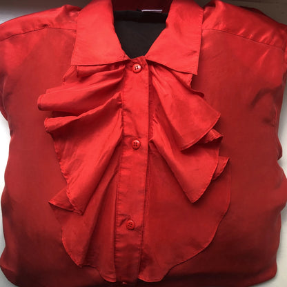 Ruffled Red Silk Blouse