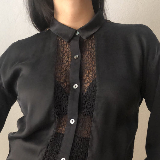 Karen by Simonsen Black Blouse with Lace Mesh