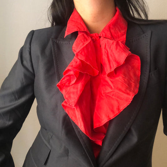 Ruffled Red Silk Blouse