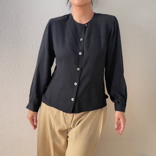 Vintage Black Silk Blouse
