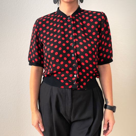 Vintage Red on Black Polka Dots Top - Betty Barclay