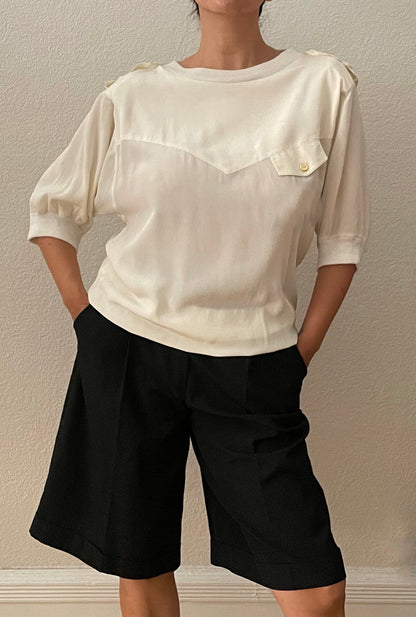 Vintage Short Sleeve Silk Blouse - Pullover