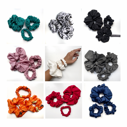 Upcycled Pure Silk Scrunchies - Set of 3 (Maxi, Midi and Mini) - Sustainable Hair Accessories