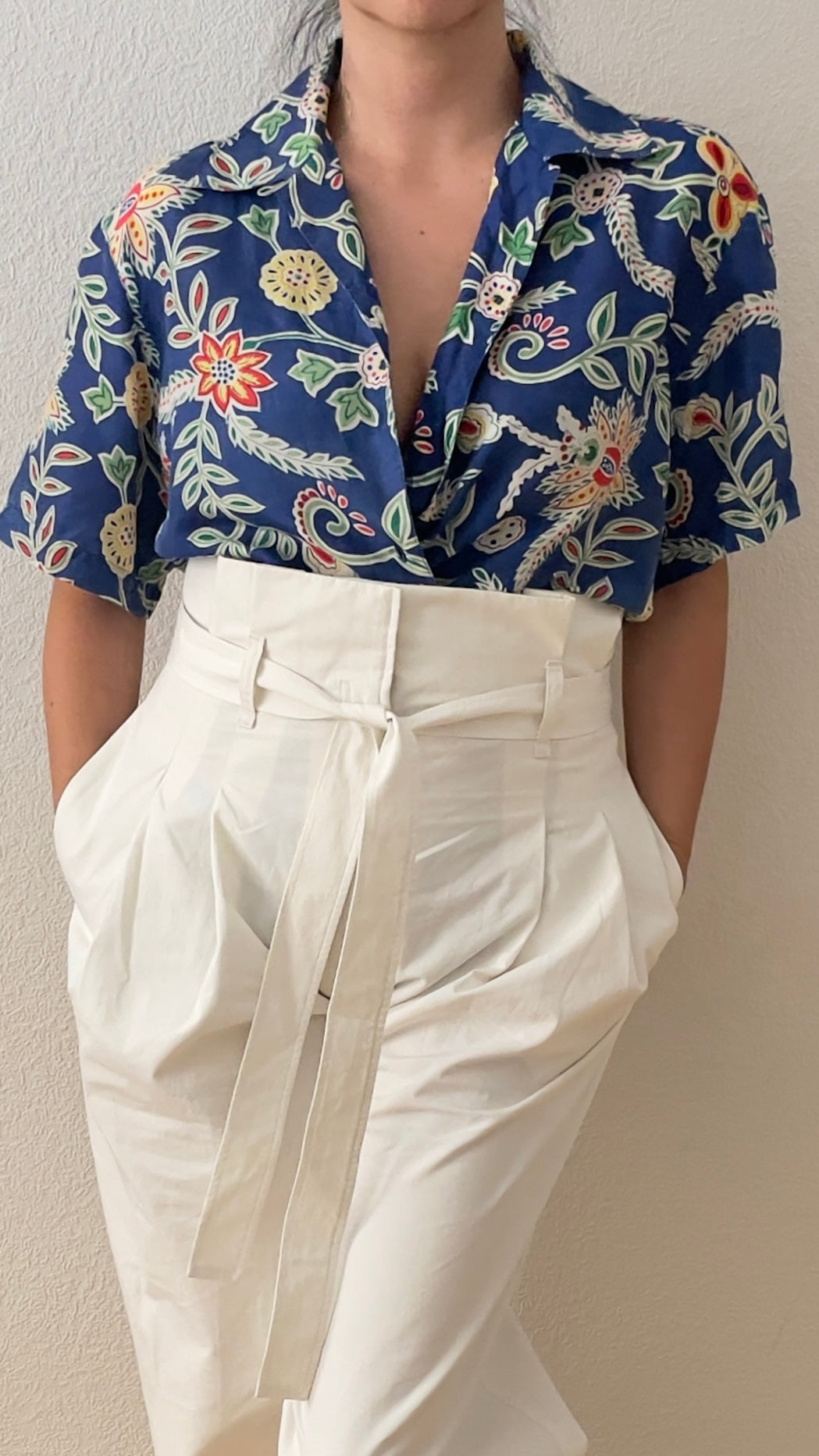 Vintage Floral Short Sleeve Silk Shirt