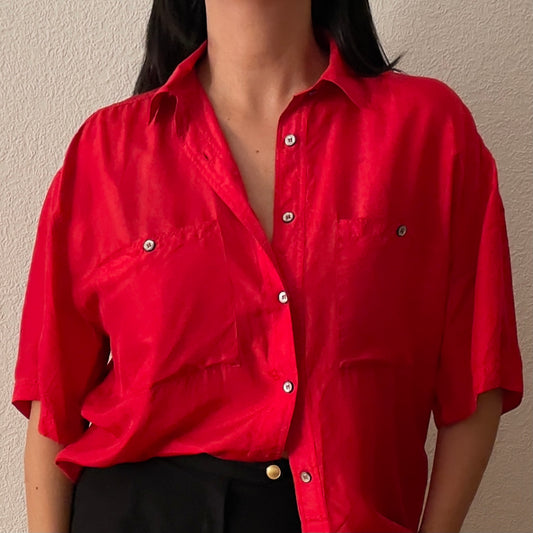 Vintage Red Short Sleeve Silk Shirt
