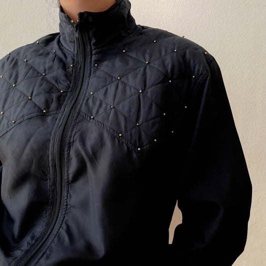Vintage Oleg Cassini Silk Bomber Jacket - Black