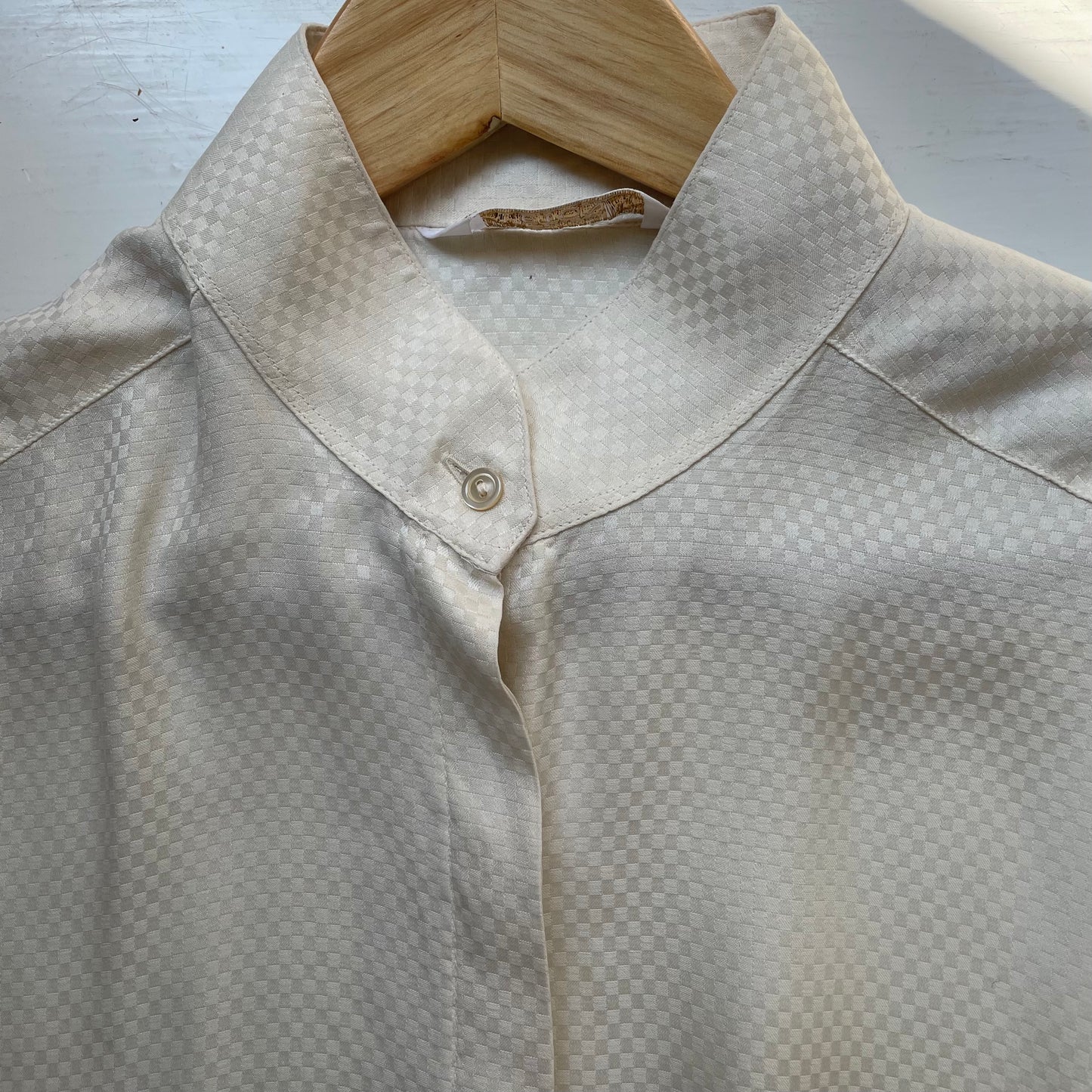 Vintage Ivory Mandarin-Collar Pure Silk Shirt -Eton