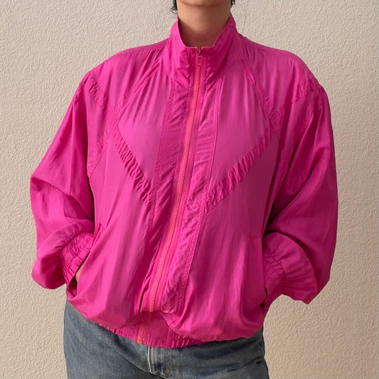 Vintage Oleg Cassini Studio Silk Bomber Jacket - Fucsia