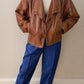Vintage Camel Leather Bomber Jacket