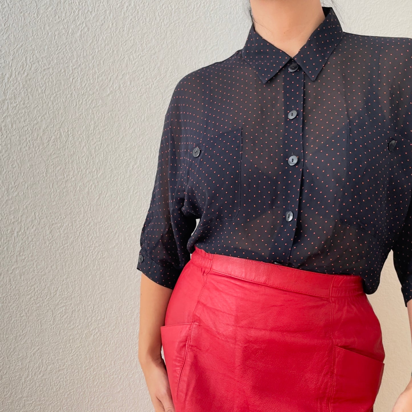 Vintage Navy and Red Dots Blouse