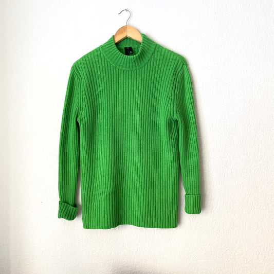 Green Cashmere Wool Blend Sweater - Topshop Boutique - Back Cut Out Detail