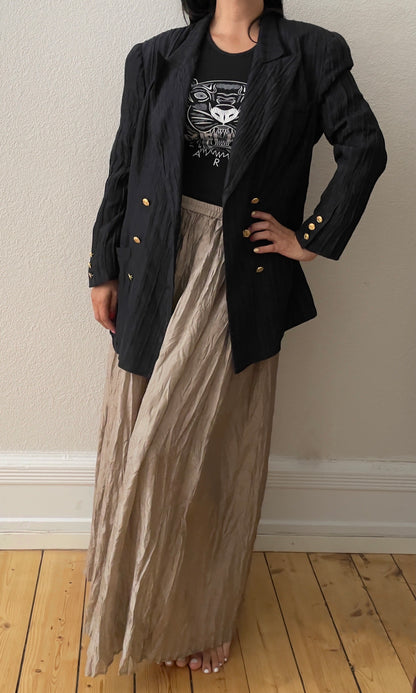 Vintage Crinkle Long Skirt - Beige - Pure Silk