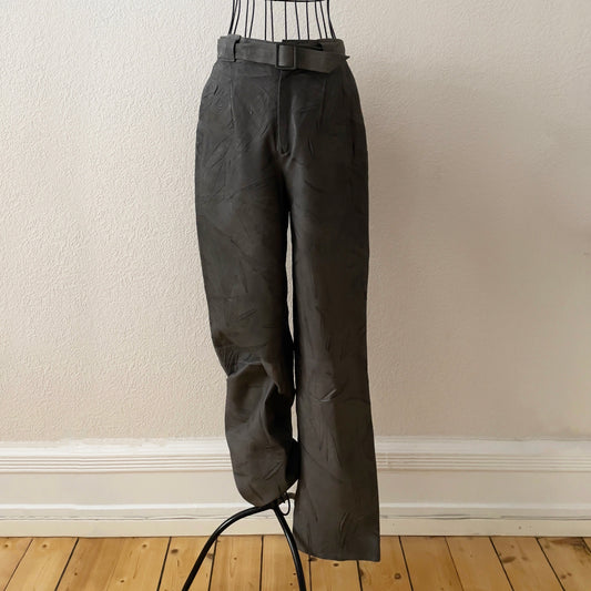 Vintage Grey Pleated Leather Pants