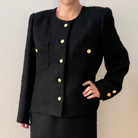 Vintage Black Suit Paula Klein - Boucle Wool - Chanel style