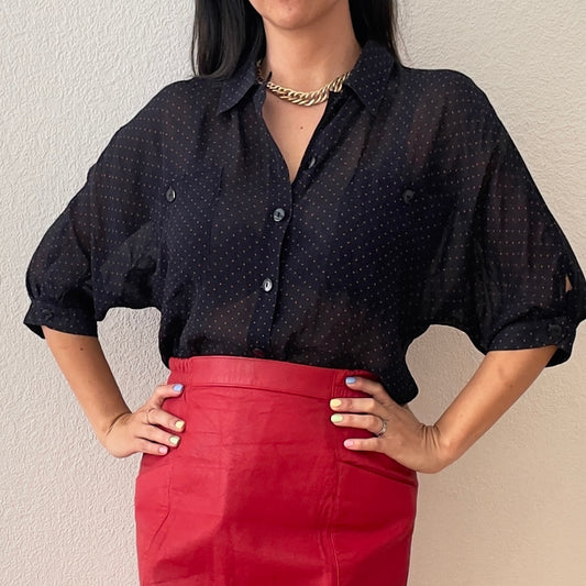Vintage Navy and Red Dots Blouse