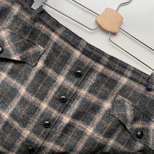 Vintage Gray Plaid Wool Skirt - size XL