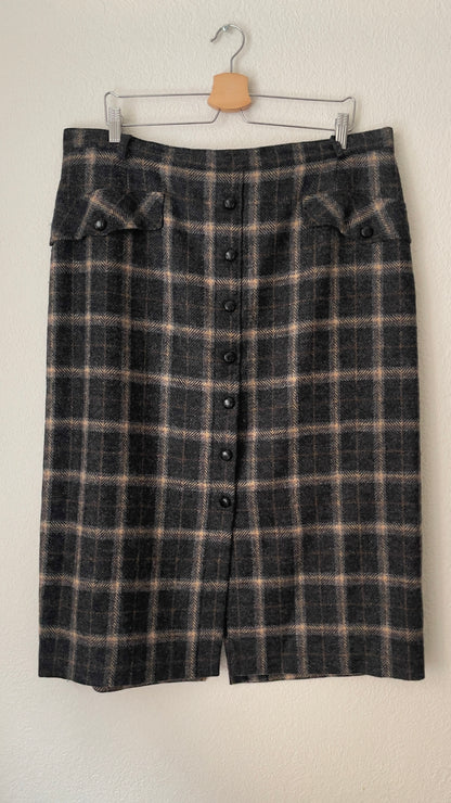 Vintage Gray Plaid Wool Skirt - size XL