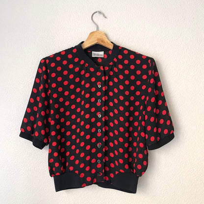 Vintage Red on Black Polka Dots Top - Betty Barclay