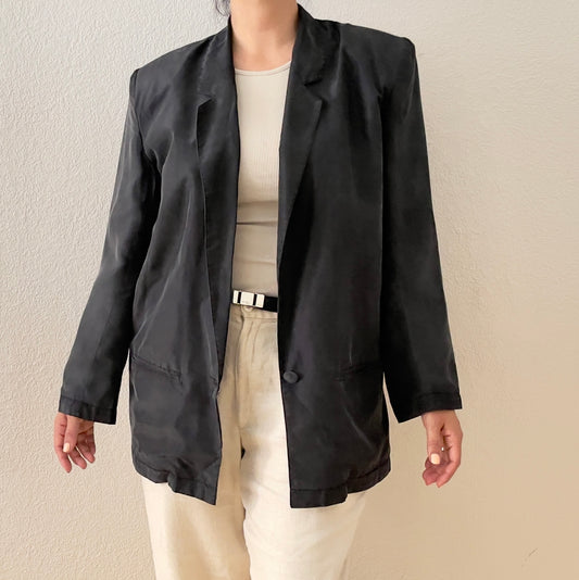 Vintage Dark Grey Silk Blazer - 80s
