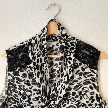 Animal Print Tie-neck Silk Sleveless Blouse - ESCADA - Size 44