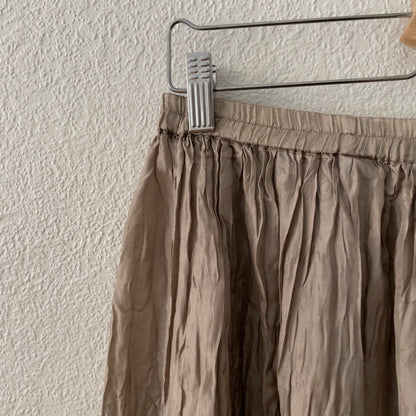 Vintage Crinkle Long Skirt - Beige - Pure Silk