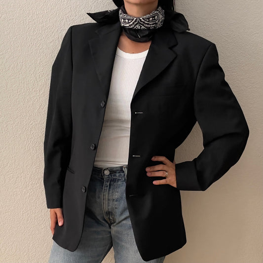 Vintage Pure New Wool Black Blazer 2