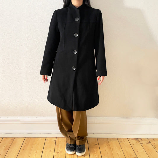 Black High Neck Wool Blend Coat - Milo Coats