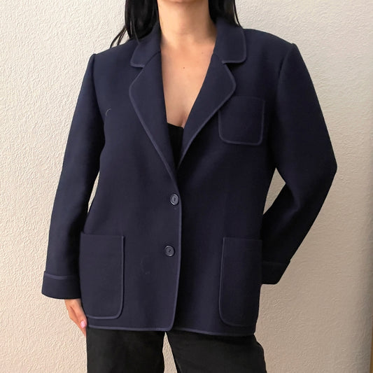 Vintage Navy Blue Wool Blazer