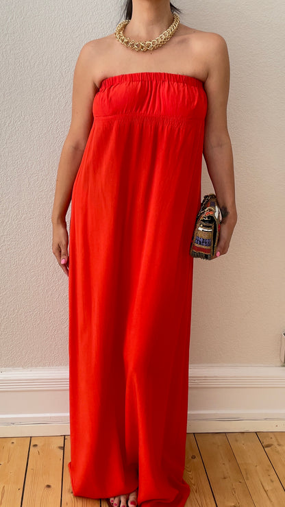 Red Bandeau Maxi Dress - Pure Silk