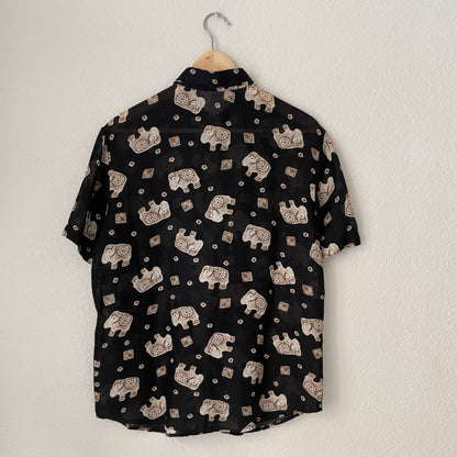Vintage Linen Blend Shirt - Elephant Print - Betty Barclay