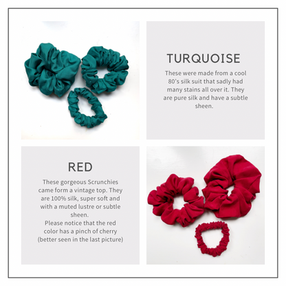 Upcycled Pure Silk Scrunchies - Set of 3 (Maxi, Midi and Mini) - Sustainable Hair Accessories