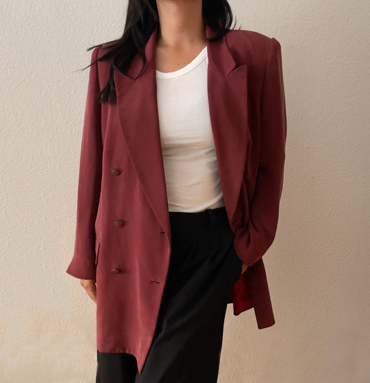Vintage Burgundy Silk Blazer - 80s